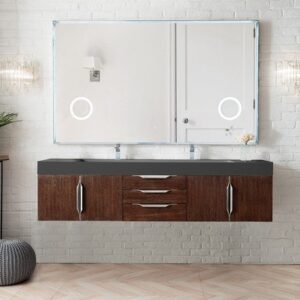 James Martin 389-V72D-CFO-A-GW Mercer Island 72 Inch Double Vanity in Coffee Oak with Glossy White Solid Surface Top