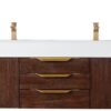 James Martin 389-V72D-CFO-G-GW Mercer Island 72 Inch Double Vanity in Coffee Oak, Radiant Gold with Glossy White Solid Surface Top