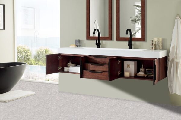 James Martin 389-V72D-CFO-MB-GW Mercer Island 72 1/2 Inch Double Vanity Cabinet with Glossy White Composite Top - Coffee Oak