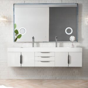 James Martin 389-V72D-GW-A Mercer Island 72 Inch Double Vanity in Glossy White