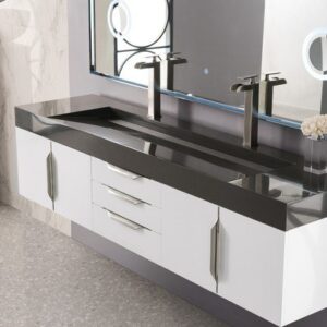 James Martin 389-V72D-GW-A-GW Mercer Island 72 Inch Double Vanity in Glossy White with Glossy White Solid Surface Top