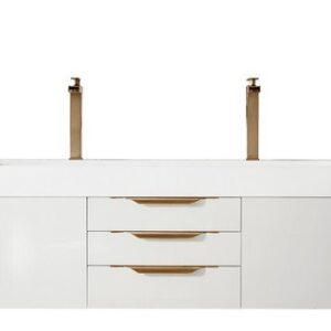 James Martin 389-V72D-GW-G Mercer Island 72 Inch Double Vanity in Glossy White, Radiant Gold