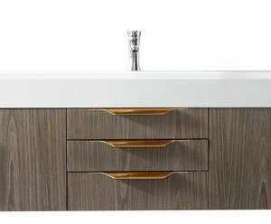 James Martin 389-V72S-AGR-G-DGG Mercer Island 72 Inch Single Vanity in Ash Gray, Radiant Gold with Glossy Dark Gray Solid Surface Top