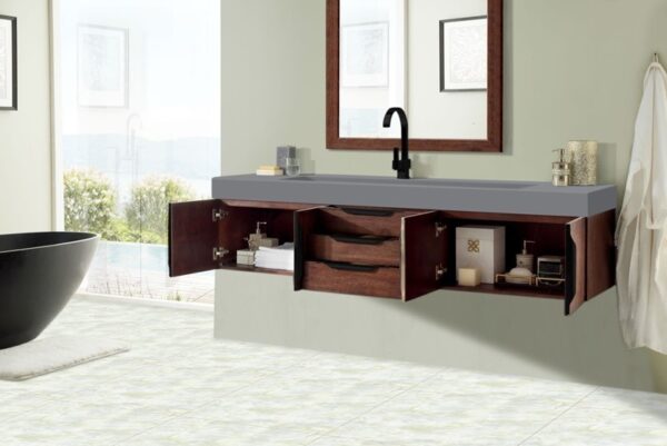 James Martin 389-V72S-CFO-MB-DGG Mercer Island 72 1/2 Inch Single Vanity Cabinet with Dusk Grey Glossy Composite Top - Coffee Oak