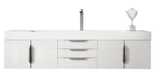 James Martin 389-V72S-GW-A-GW Mercer Island 72 Inch Single Vanity in Glossy White with Glossy White Solid Surface Top