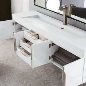 James Martin 389-V72S-GW-A-GW Mercer Island 72 Inch Single Vanity in Glossy White with Glossy White Solid Surface Top