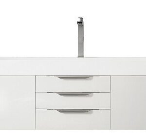 James Martin 389-V72S-GW-A-DGG Mercer Island 72 Inch Single Vanity in Glossy White with Glossy Dark Gray Solid Surface Top