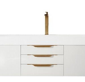 James Martin 389-V72S-GW-G Mercer Island 72 Inch Single Vanity in Glossy White, Radiant Gold