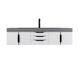 James Martin 389-V72S-GW-MB-DGG Mercer Island 72 1/2 Inch Single Vanity Cabinet with Dusk Grey Glossy Composite Top - Glossy White