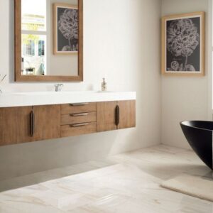 James Martin 389-V72S-LTO-A-GW Mercer Island 72 Inch Single Vanity in Latte Oak with Glossy White Solid Surface Top