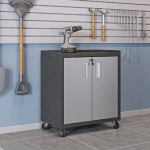 Manhattan Comfort Fortress Textured Metal 31.5" Garage Mobile Cabinet with 2 Adjustable Shelves in Grey