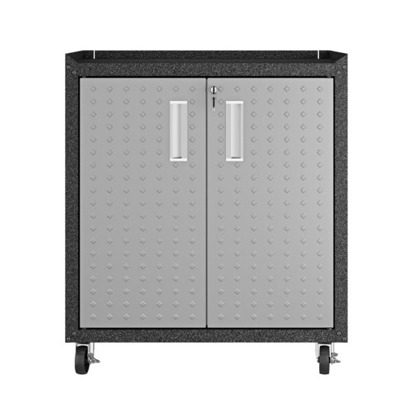 Manhattan Comfort Fortress Textured Metal 31.5" Garage Mobile Cabinet with 2 Adjustable Shelves in Grey