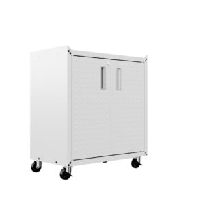 Manhattan Comfort Fortress Textured Metal 31.5" Garage Mobile Cabinet with 2 Adjustable Shelves in White