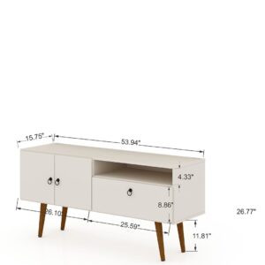 Manhattan Comfort Tribeca 53.94 Mid-Century Modern TV Stand with Solid Wood Legs in Off White