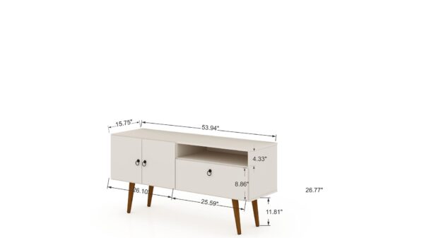 Manhattan Comfort Tribeca 53.94 Mid-Century Modern TV Stand with Solid Wood Legs in Off White