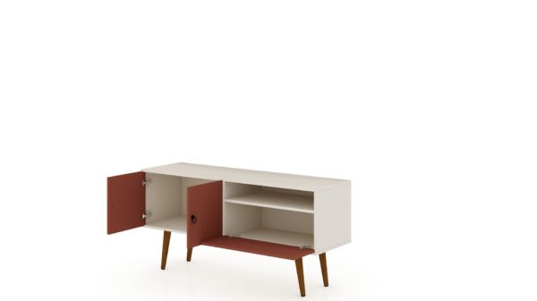 Manhattan Comfort Tribeca 53.94 Mid-Century Modern TV Stand with Solid Wood Legs in Off White and Terra Orange Pink