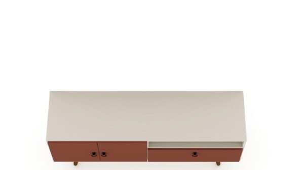 Manhattan Comfort Tribeca 53.94 Mid-Century Modern TV Stand with Solid Wood Legs in Off White and Terra Orange Pink