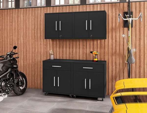 Manhattan Comfort Eiffel 4-Piece Garage Storage Set in Matte Black