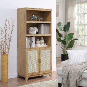 Manhattan Comfort Sheridan Modern Cane 4-Piece Set: Bookcase, TV Stand, Sideboard, End Table in Nature