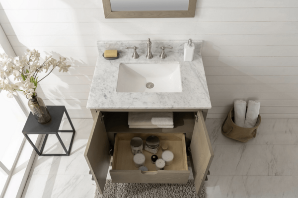 Legion Furniture WLF7040-30-AGO-CW 30 Inch Antique Gray Oak Vanity with Carrara White Marble Top