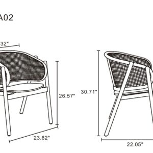 Manhattan Comfort 5-Piece Hathaway Modern 47.24 Solid Wood Round Dining Set in Black with 4 Versailles Cane Dining Chairs