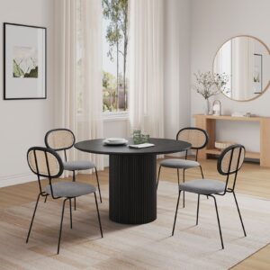 Manhattan Comfort 5-Piece Hathaway Modern 47.24 Solid Wood Round Dining Set in Black with 4 Jardin Cane Dining Chairs