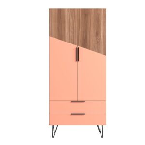 Manhattan Comfort Beekman 67.32 Tall Cabinet with 6 Shelves in Brown and Pink