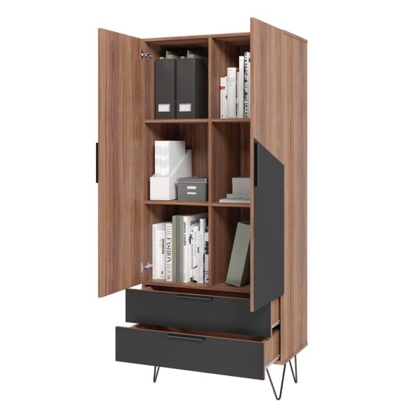 Manhattan Comfort Beekman 67.32 Tall Cabinet with 6 Shelves in Brown and Black