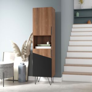 Manhattan Comfort Beekman 17.51 Narrow Bookcase Cabinet with 5 Shelves in Brown and Black