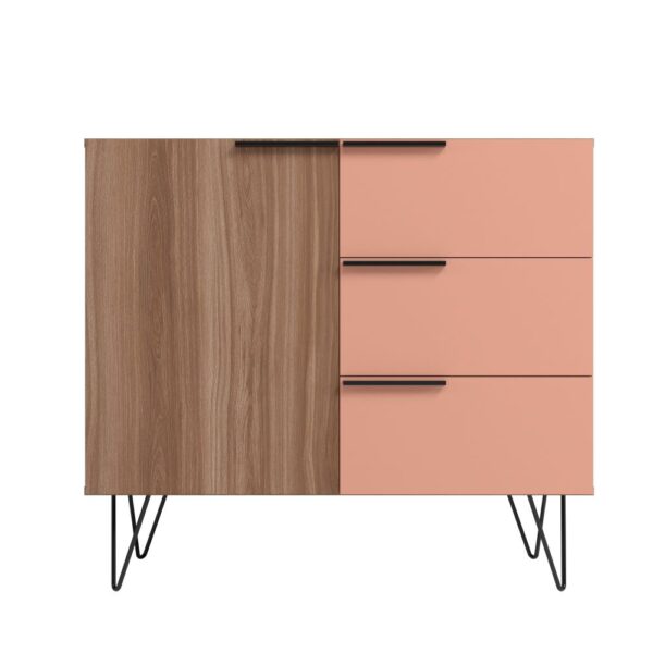 Manhattan Comfort Beekman 35.43 Dresser with 2 Shelves in Brown and Pink