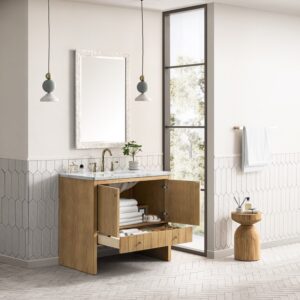 James Martin 435-V36-LNO-3AF Hudson 36 Inch Light Natural Oak Single Sink Vanity with 3 cm Arctic Fall Top