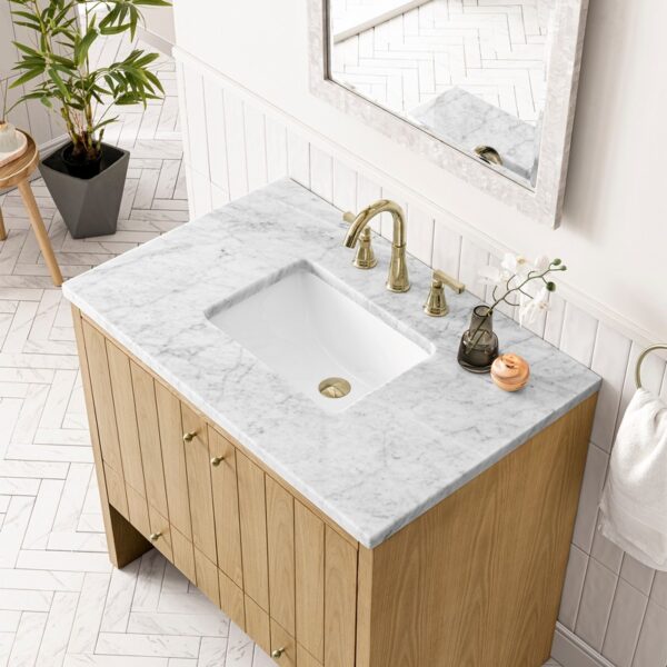 James Martin 435-V36-LNO-3CAR Hudson 36 Inch Light Natural Oak Single Sink Vanity with 3 cm Carrara Marble Top