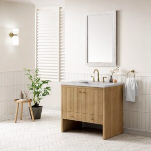 James Martin 435-V36-LNO-3EJP Hudson 36 Inch Light Natural Oak Single Sink Vanity with 3 cm Eternal Jasmine Pearl Top