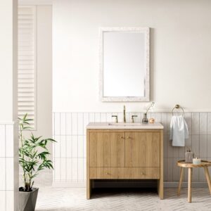 James Martin 435-V36-LNO-3EMR Hudson 36 Inch Light Natural Oak Single Sink Vanity with 3 cm Eternal Marfil Top