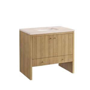 James Martin 435-V36-LNO-3EMR Hudson 36 Inch Light Natural Oak Single Sink Vanity with 3 cm Eternal Marfil Top