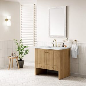 James Martin 435-V36-LNO-3ENC Hudson 36 Inch Light Natural Oak Single Sink Vanity with 3 cm Ethereal Noctis Top