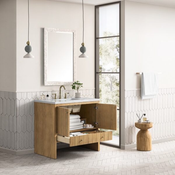 James Martin 435-V36-LNO-3ENC Hudson 36 Inch Light Natural Oak Single Sink Vanity with 3 cm Ethereal Noctis Top