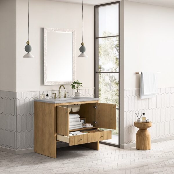 James Martin 435-V36-LNO-3ESR Hudson 36 Inch Light Natural Oak Single Sink Vanity with 3 cm Eternal Serena Top