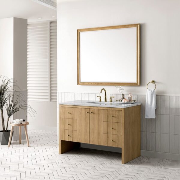 James Martin 435-V48-LNO-3CAR Hudson 48 Inch Light Natural Oak Single Sink Vanity with 3 cm Carrara Marble Top