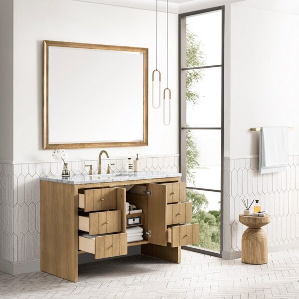 James Martin 435-V48-LNO-3CAR Hudson 48 Inch Light Natural Oak Single Sink Vanity with 3 cm Carrara Marble Top