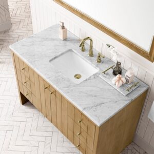 James Martin 435-V48-LNO-3CAR Hudson 48 Inch Light Natural Oak Single Sink Vanity with 3 cm Carrara Marble Top