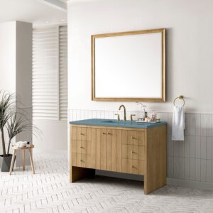 James Martin 435-V48-LNO-3CBL Hudson 48 Inch Light Natural Oak Single Sink Vanity with 3 cm Cala Blue Top