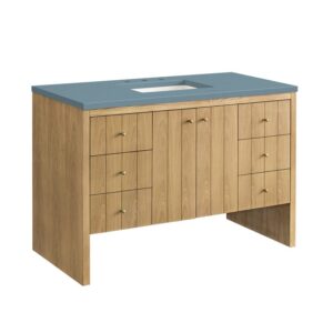 James Martin 435-V48-LNO-3CBL Hudson 48 Inch Light Natural Oak Single Sink Vanity with 3 cm Cala Blue Top