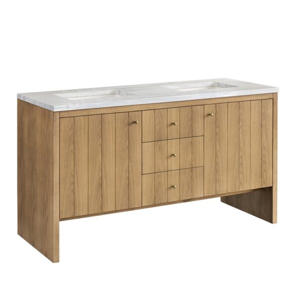 James Martin 435-V60D-LNO-3AF Hudson 60 Inch Light Natural Oak Double Sink Vanity with 3 cm Arctic Fall Top