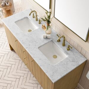 James Martin 435-V60D-LNO-3AF Hudson 60 Inch Light Natural Oak Double Sink Vanity with 3 cm Arctic Fall Top