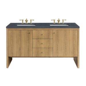 James Martin 435-V60D-LNO-3CSP Hudson 60 Inch Light Natural Oak Double Sink Vanity with 3 cm Charcoal Soapstone Top