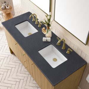 James Martin 435-V60D-LNO-3CSP Hudson 60 Inch Light Natural Oak Double Sink Vanity with 3 cm Charcoal Soapstone Top