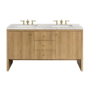 James Martin 435-V60D-LNO-3EJP Hudson 60 Inch Light Natural Oak Double Sink Vanity with 3 cm Eternal Jasmine Pearl Top