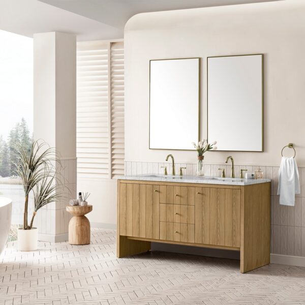 James Martin 435-V60D-LNO-3EJP Hudson 60 Inch Light Natural Oak Double Sink Vanity with 3 cm Eternal Jasmine Pearl Top