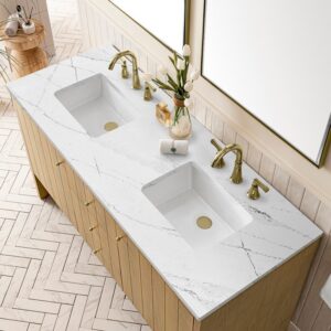 James Martin 435-V60D-LNO-3ENC Hudson 60 Inch Light Natural Oak Double Sink Vanity with 3 cm Ethereal Noctis Top